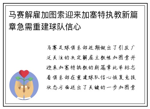 马赛解雇加图索迎来加塞特执教新篇章急需重建球队信心